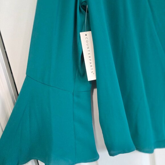 Vibrant Teal Bell-Sleeve Blouse | Flowy Chiffon Top for Work or Evening - Picture 3 of 4
